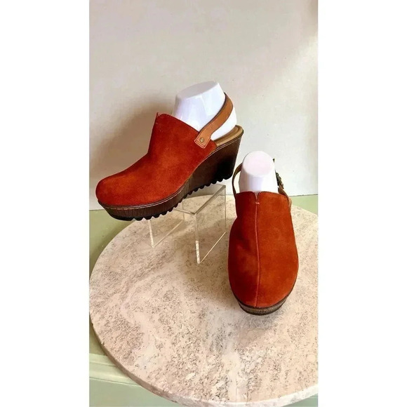 B.O.C Womens Rust Orange Suede Leather Slingback Platform Clogs Mules Size 11 - Picture 1 of 11